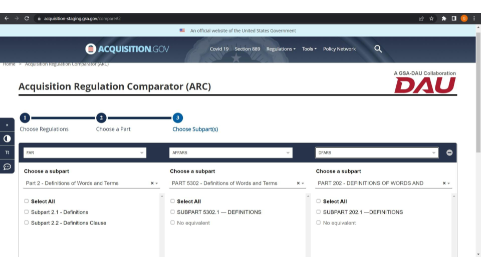 ARC Subparts not selected